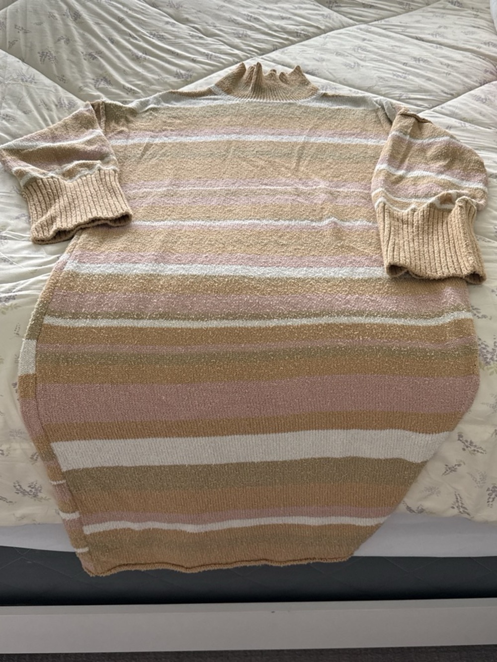 Free People Striped Midi Sweater Dress in Beige, Pink, White